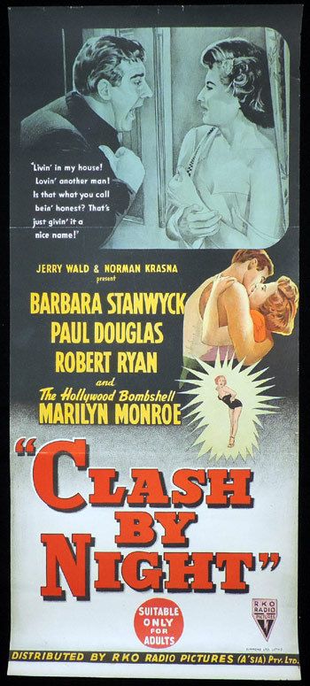 CLASH BY NIGHT Australian Daybill Movie poster Marilyn Monroe Barbara Stanwyck