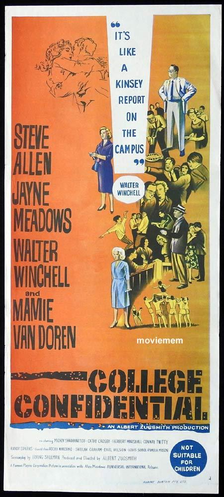 COLLEGE CONFIDENTIAL Original Daybill Movie Poster Steve Allen Jayne Meadows