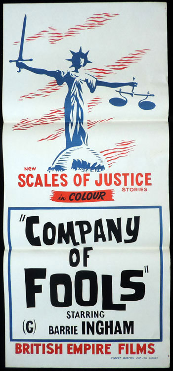 COMPANY OF FOOLS Daybill Movie poster Edgar Lustgarten Barrie Ingham SCALES OF JUSTICE