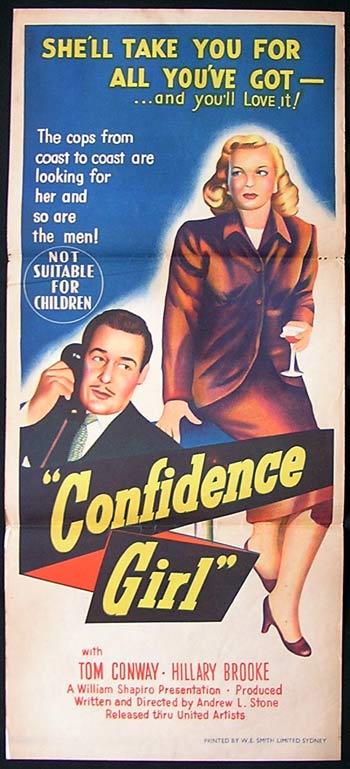 CONFIDENCE GIRL Movie Poster 1952 Tom Conway FILM NOIR daybill
