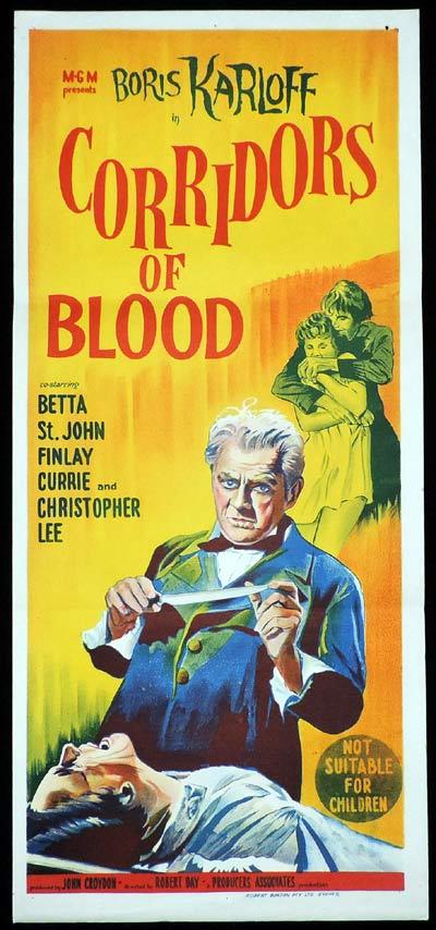 CORRIDORS OF BLOOD Original Daybill Movie Poster Boris Karloff Christopher Lee