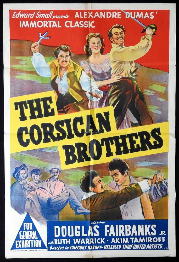 THE CORSICAN BROTHERS Original One sheet Movie Poster Douglas Fairbanks Jr 1947r