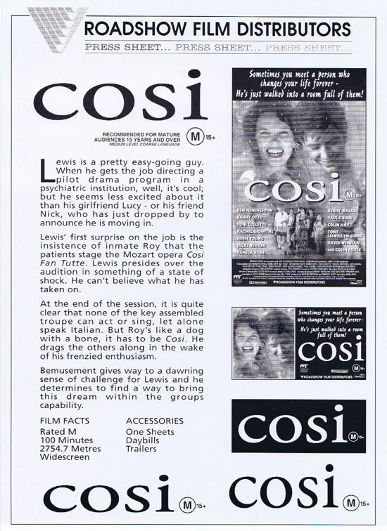 COSI Rare AUSTRALIAN Movie Press Sheet