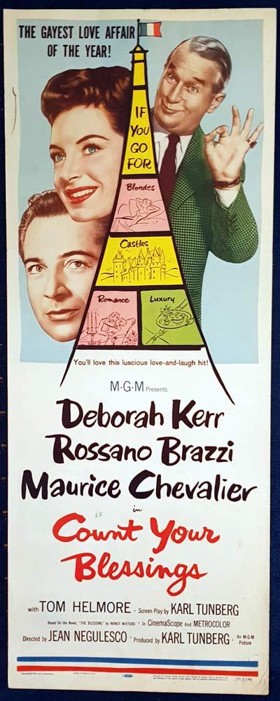 COUNT YOUR BLESSINGS Original US Insert Movie Poster Deborah Kerr Maurice Chevailier Rossano Brazzi