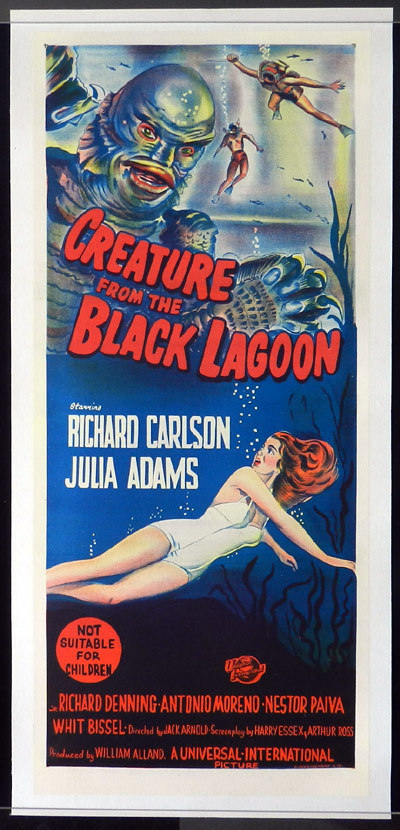 CREATURE FROM THE BLACK LAGOON Movie Poster 1954 Linen Backed daybill Movie Poster