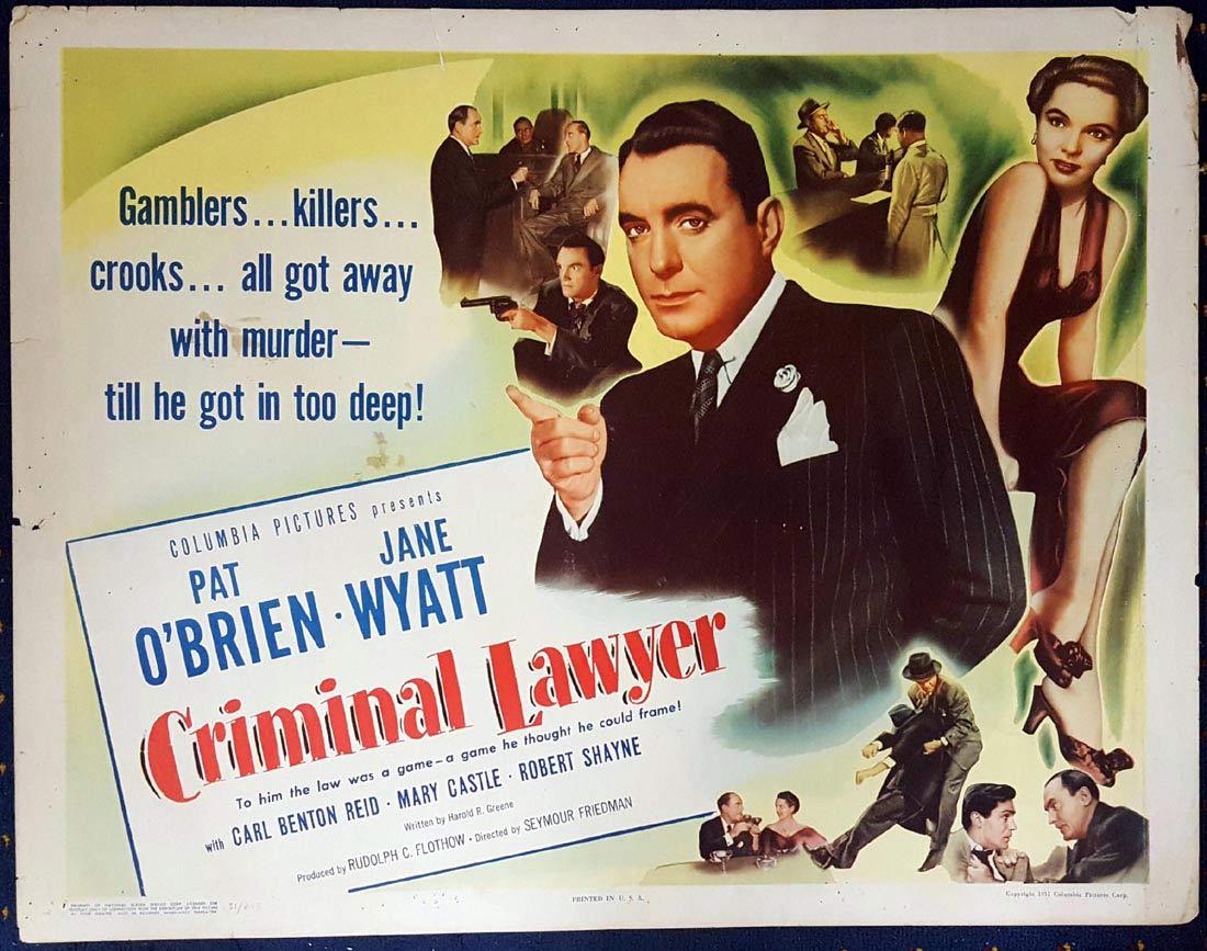 CRIMINAL LAWYER US Half sheet Movie poster Pat O’Brien Film Noir