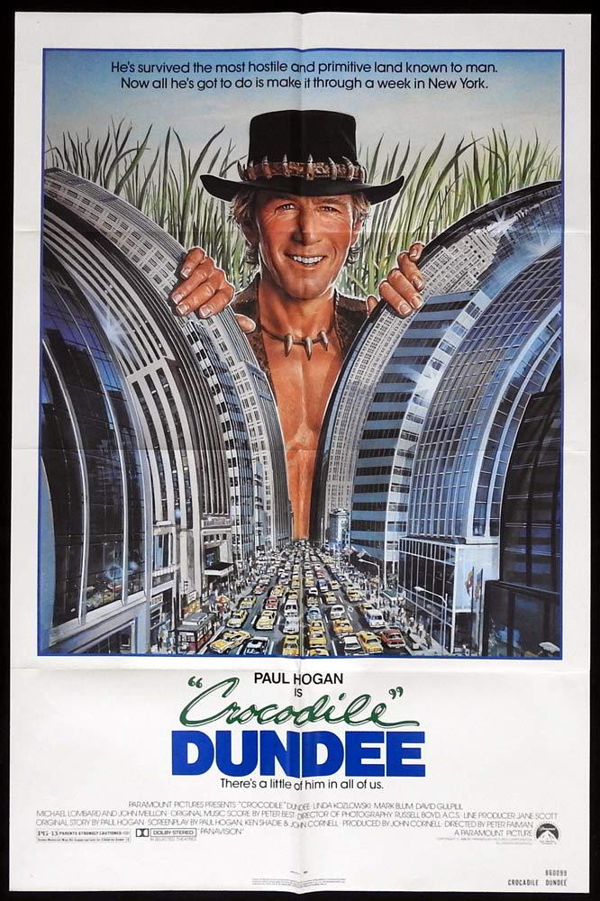 CROCODILE DUNDEE Original US One sheet Movie poster Paul Hogan