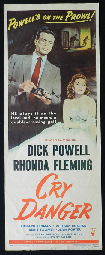 CRY DANGER Movie Poster 1951 Dick Powell Rhonda Fleming RKO Film Noir US Insert Movie poster