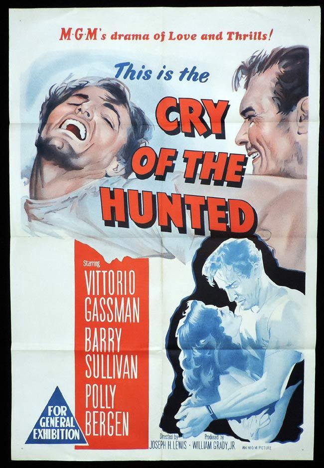 CRY OF THE HUNTED Original One sheet Movie Poster Vittorio Gassman Barry Sullivan Polly Bergen,
