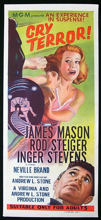 CRY TERROR Movie Poster 1958 James Mason Rod Steiger daybill