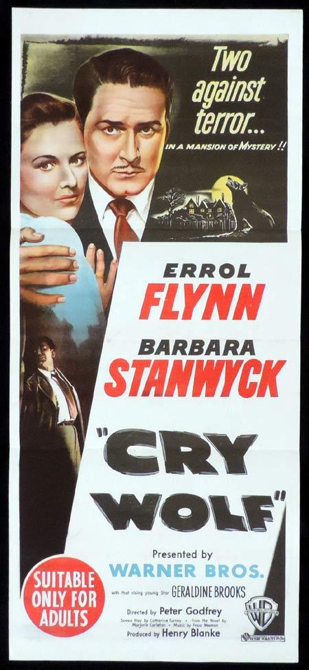 CRY WOLF Original Daybill Movie Poster Errol Flynn Barbara Stanwyck
