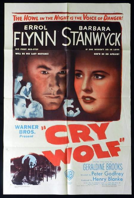 CRY WOLF 1947 Errol Flynn Barbara Stanwyck US One Sheet Movie Poster