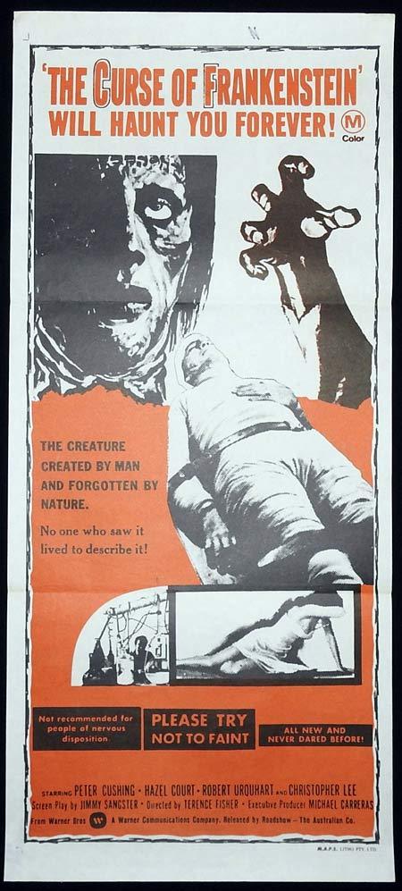 THE CURSE OF FRANKENSTEIN Original Daybill Movie poster Christopher Lee Hammer