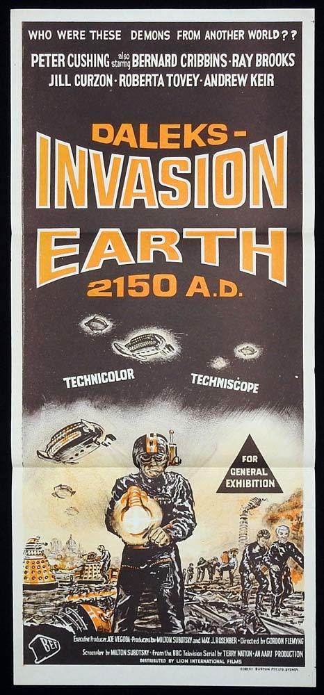 DALEKS INVASION EARTH Original Daybill Movie Poster Peter Cushing Dr Who Bernard Cribbins