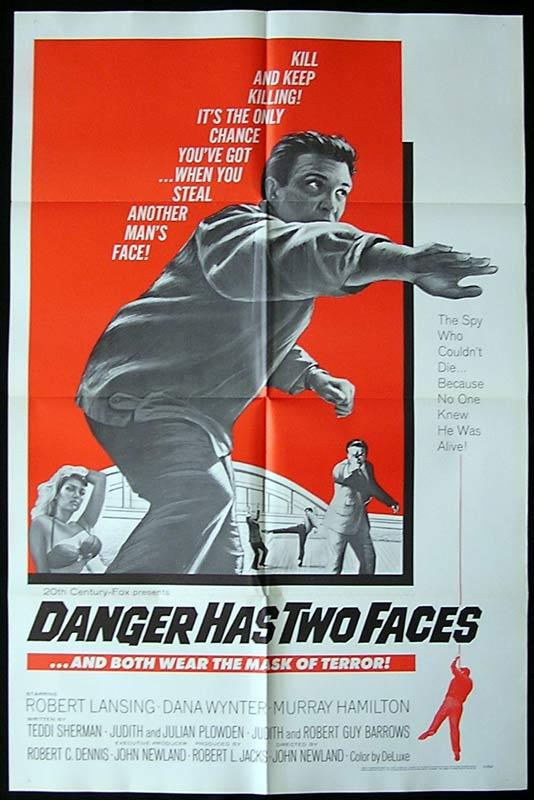DANGER HAS TWO FACES Original One sheet Movie poster Robert Lansing Dana Wynter