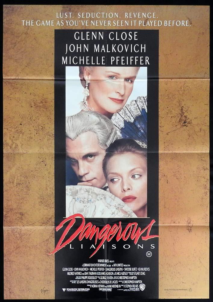 DANGEROUS LIAISONS One sheet Movie Poster Michelle Pfeiffer Glenn Close