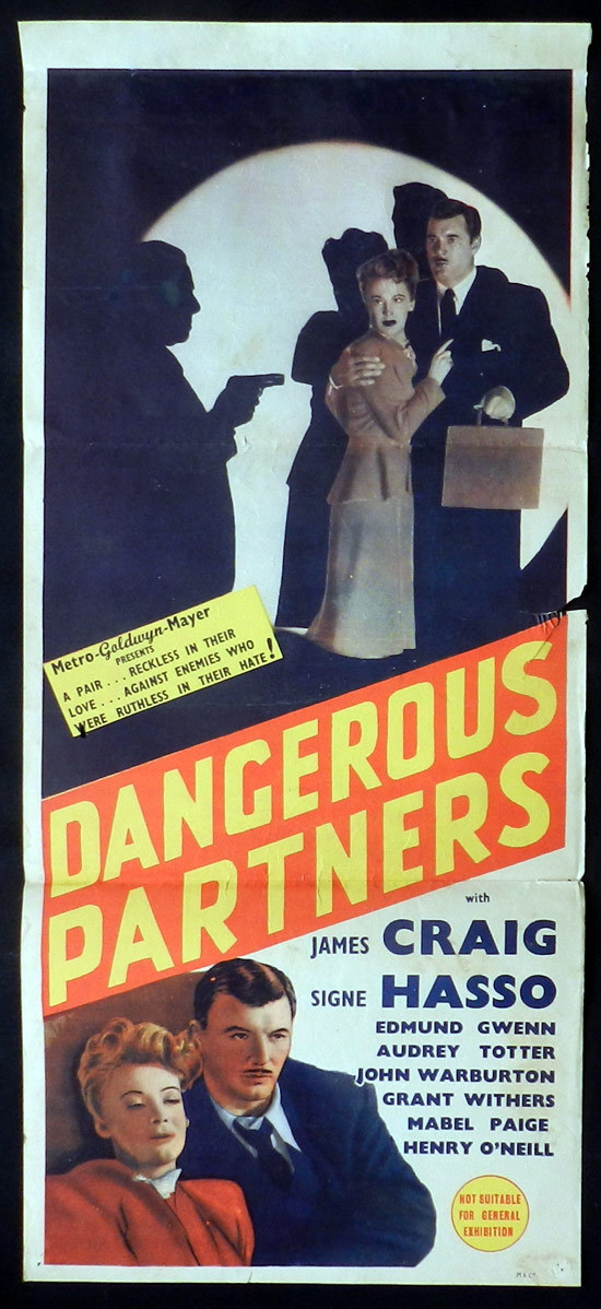 DANGEROUS PARTNERS Australian Daybill Movie poster 1945 FILM NOIR Signe Hasso James Craig