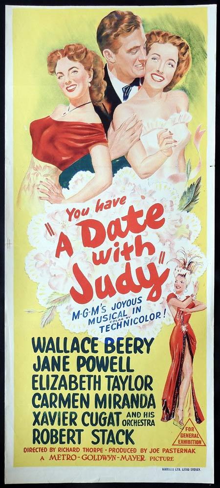 A DATE WITH JUDY Original daybill Movie Poster Wallace Beery Jane Powell Elizabeth Taylor Carmen Miranda