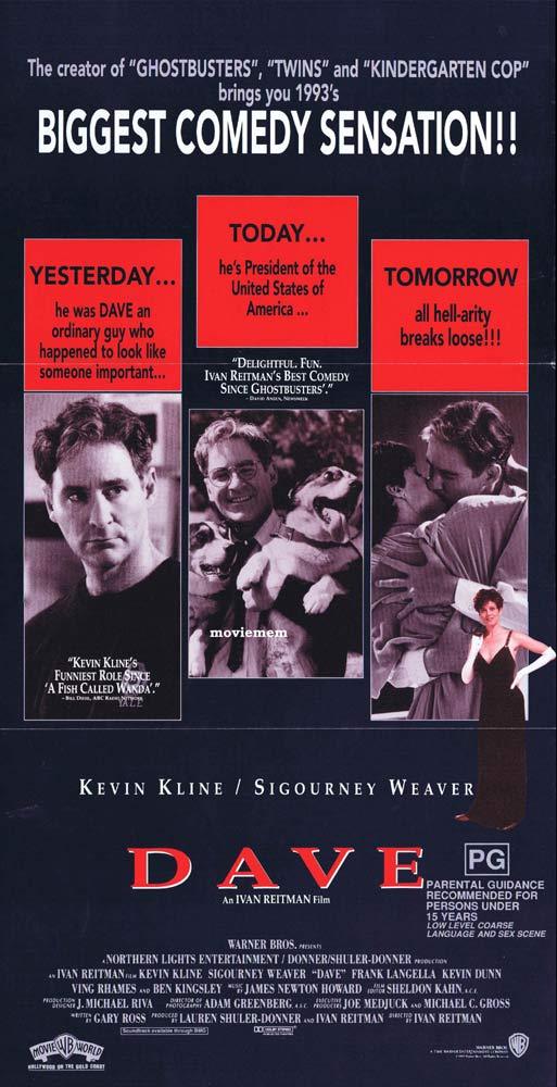 DAVE daybill Movie poster Kevin Kline Sigourney Weaver