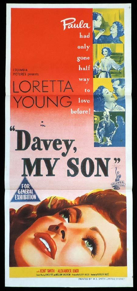 DAVEY MY SON aka PAULA Original Daybill Movie Poster Loretta Young
