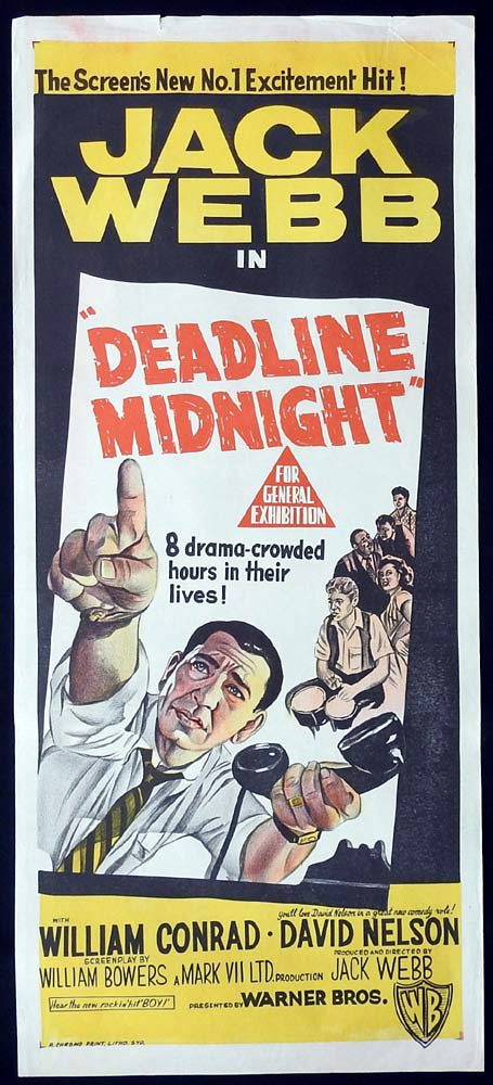 DEADLINE MIDNIGHT Original Daybill Movie Poster JACK WEBB Film Noir -30-