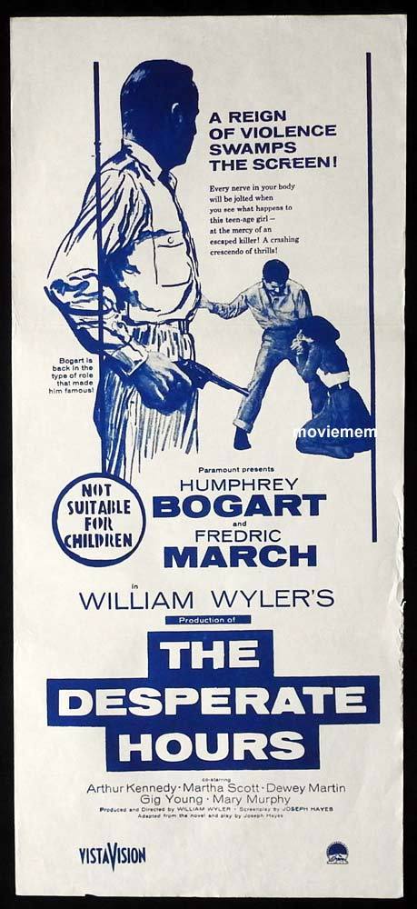 THE DESPERATE HOURS Original 50s Daybill Movie Poster Humphrey Bogart Fredric March