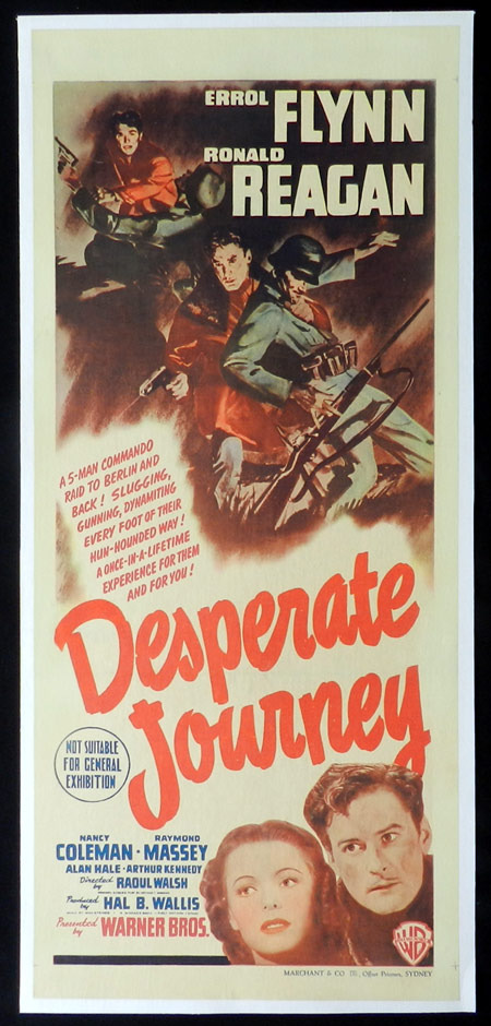 DESPERATE JOURNEY Original Daybill Movie poster 1942 Linen Backed Errol Flynn