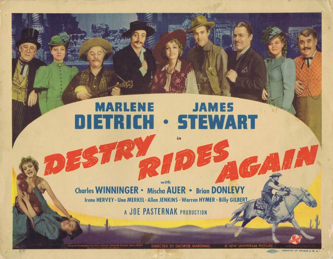 DESTRY RIDES AGAIN Vintage Title Lobby Card Marlene Dietrich James Stewart Mischa Auer