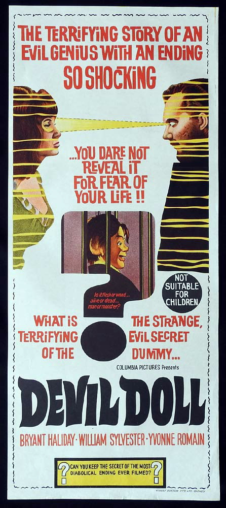 DEVIL DOLL Original Daybill Movie Poster Ventriloquist hypnotist