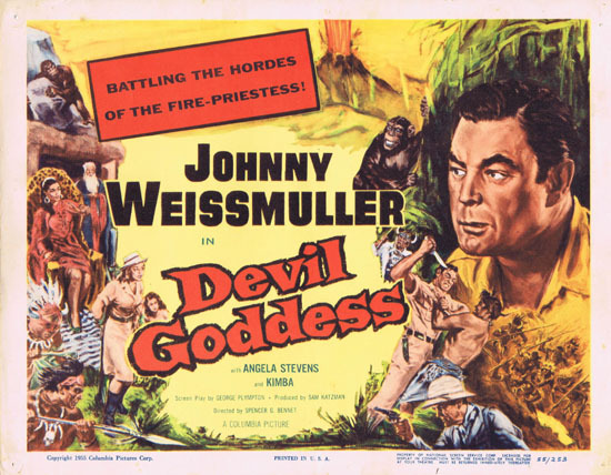 DEVIL GODDESS 1955 Title Lobby Card Jungle Jim Johnny Weissmuller