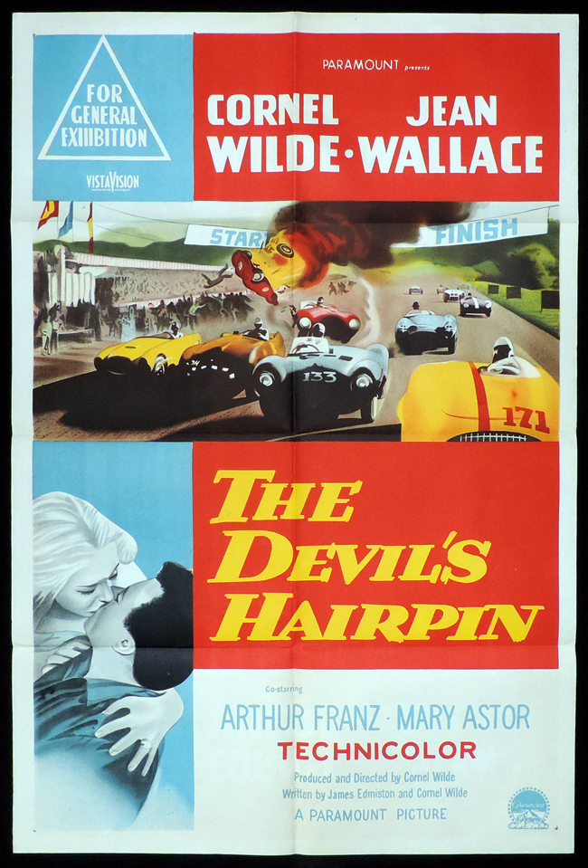 THE DEVIL’S HAIRPIN One Sheet Movie Poster Cornel WIlde Motor Racing
