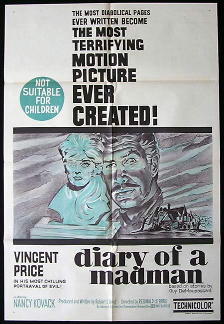 DIARY OF A MADMAN One sheet Movie poster Vincent Price Horror