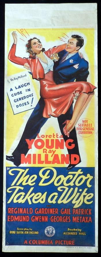 DOCTOR TAKES A WIFE Movie Poster 1940 Ray Milland Loretta Young RARE Long daybill