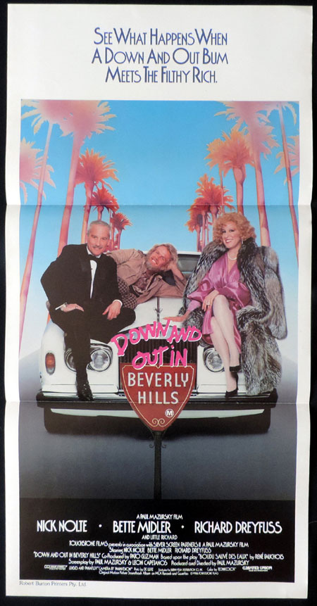 DOWN AND OUT IN BEVERLY HILLS Original Daybill Movie poster Bette Midler Nick Nolte Richard Dreyfuss