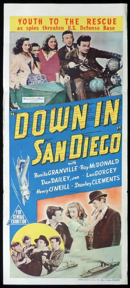 DOWN IN SAN DIEGO Original Daybill Movie Poster Clark Bonita Granville Marchant Graphics