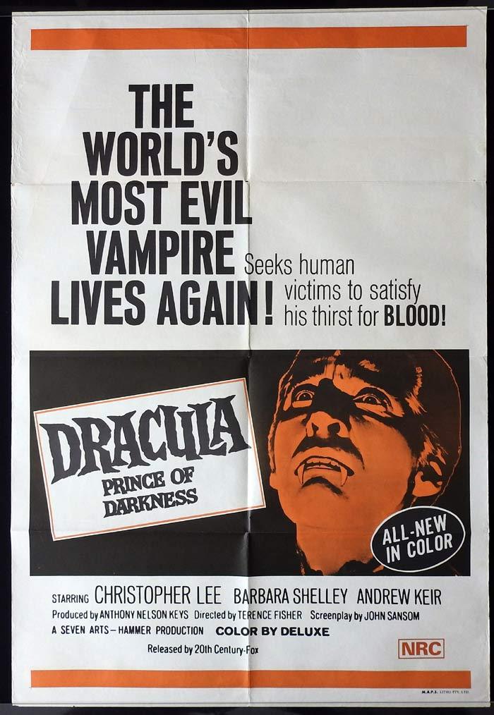 DRACULA PRINCE OF DARKNESS One sheet Movie poster Hammer Horror Christopher Lee