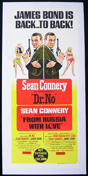 DR NO/FROM RUSSIA WITH LOVE ’65-Sean Connery ORIGINAL Combo Linen backed daybill