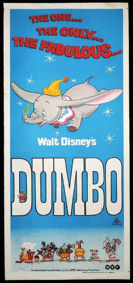 DUMBO Original Daybill Movie Poster Walt Disney 1972 release