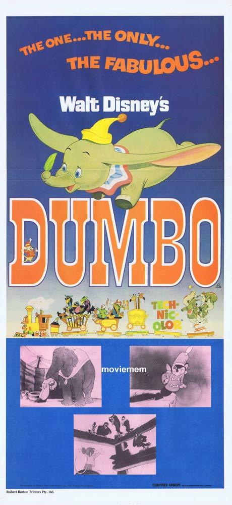 DUMBO Original 70s release Daybill Movie Poster WALT DISNEY