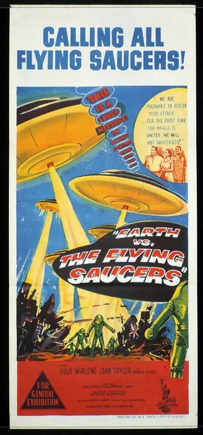 EARTH VERSUS THE FLYING SAUCERS Original Daybill Movie Poster Sci Fi Classic