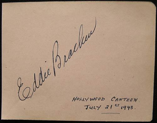 EDDIE BRACKEN Rare 1943 Authentic Movie Star Autograph