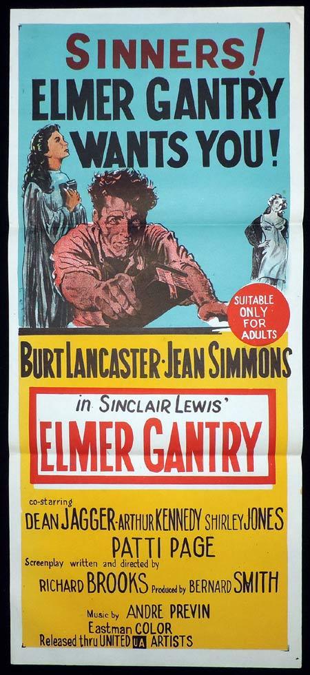 ELMER GANTRY Original Daybill Movie Poster Burt Lancaster Jean Simmons