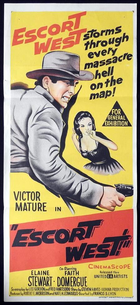 ESCORT WEST Original Daybill Movie poster Victor Mature Elaine Stewart Faith Domergue