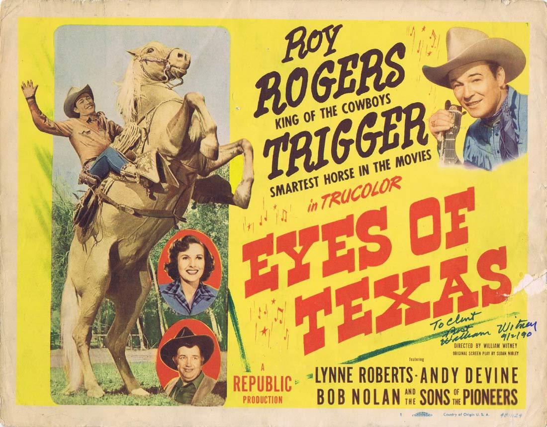 EYES OF TEXAS Original Title Lobby Card Roy Rogers Autographed by William Witney