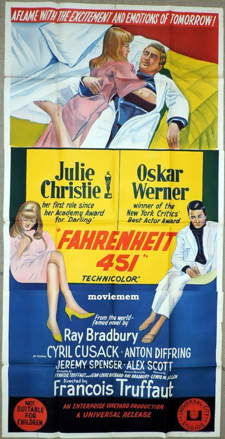 FAHRENHEIT 451 Original 3 Sheet Movie Poster Francois Truffaut