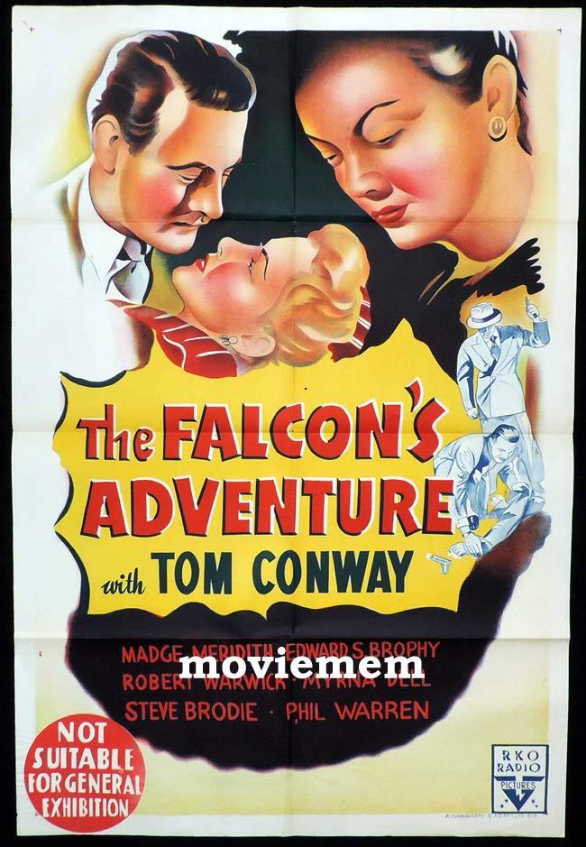 THE FALCON’S ADVENTURE Original One sheet Movie Poster TOM CONWAY RKO Very Rare