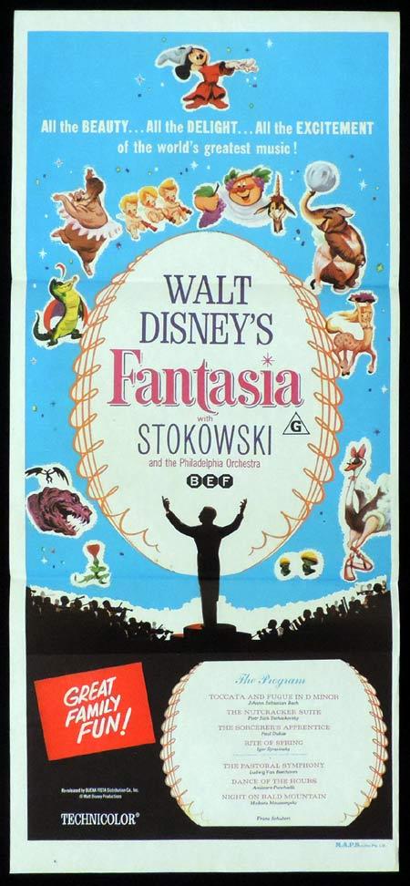 FANTASIA 1970s Original DAYBILL Movie Poster Disney Mickey Mouse