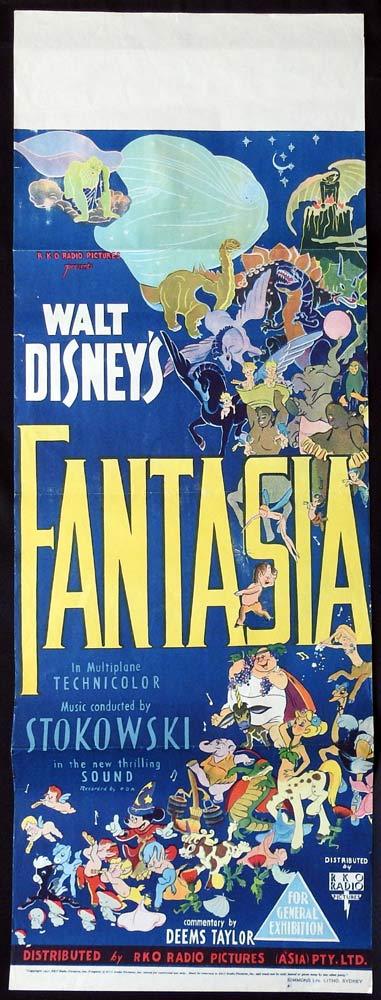 FANTASIA Original Long Daybill Movie Poster Mickey Mouse Disney 1st Release 1940