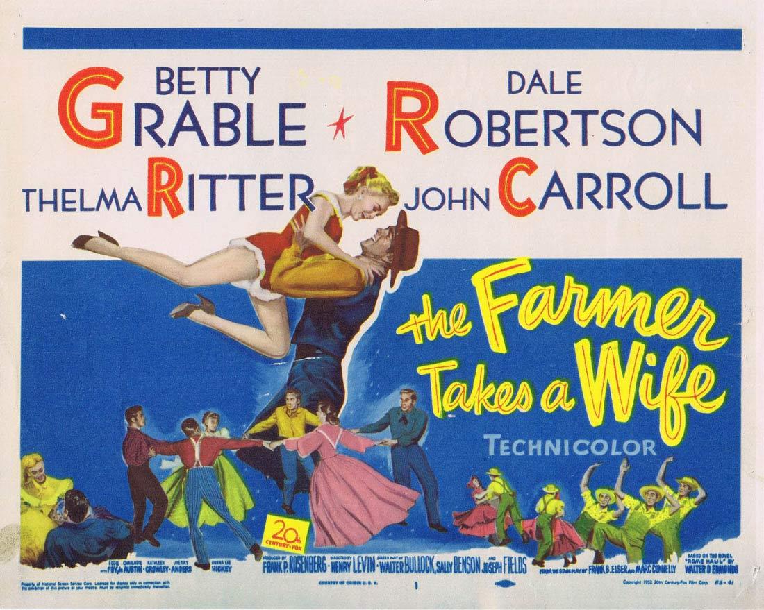 THE FARMER TAKES A WIFE ’52 Betty Grable Title Lobby Card