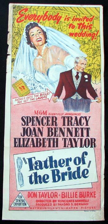 FATHER OF THE BRIDE Movie poster Elizabeth Taylor Joan Bennett Spencer Tracy